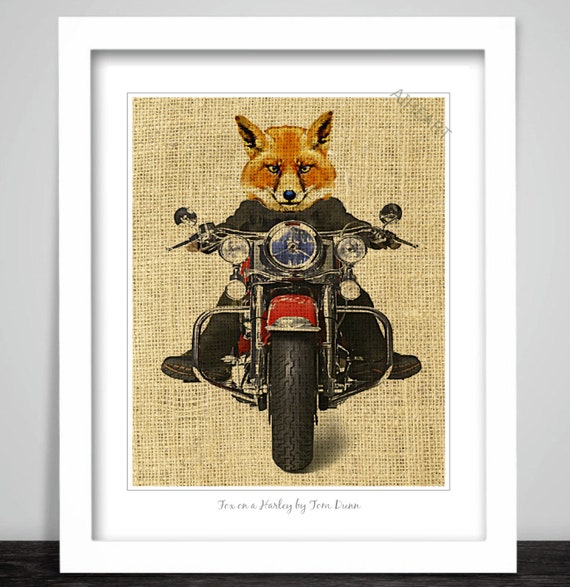 Art Print Steampunk Fox Man Biker Painting Poster Picture. Harley