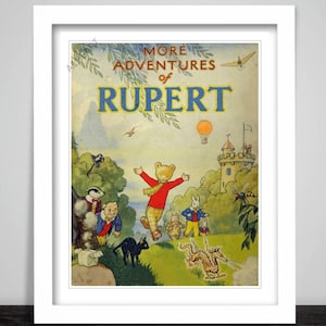 Livre annuel de Rupert Bear. Affiche pour enfants imprimé pour nouveau bébé, chambre à coucher, chambre à bébé. Bois de noix. Bill Badger, Rex Rabbit, Ferdy Fox, Ming le dragon. 635