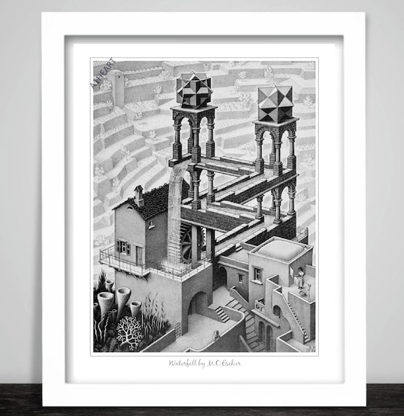 Waterfall by M.C. Escher Poster Print. Water in a Mill Farm