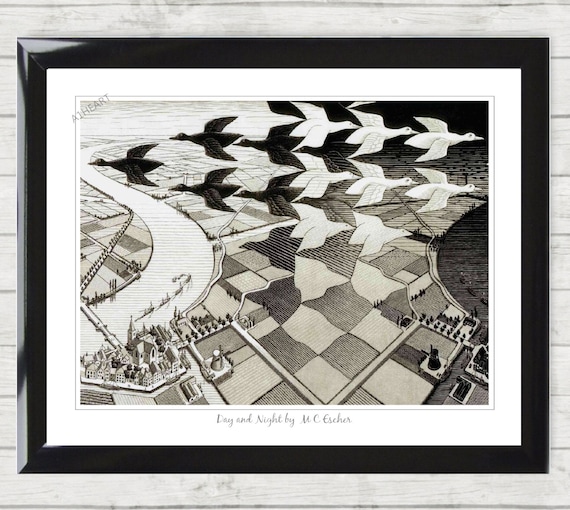 Day and Night by M.C. Escher Poster Print. Birds Over Village and