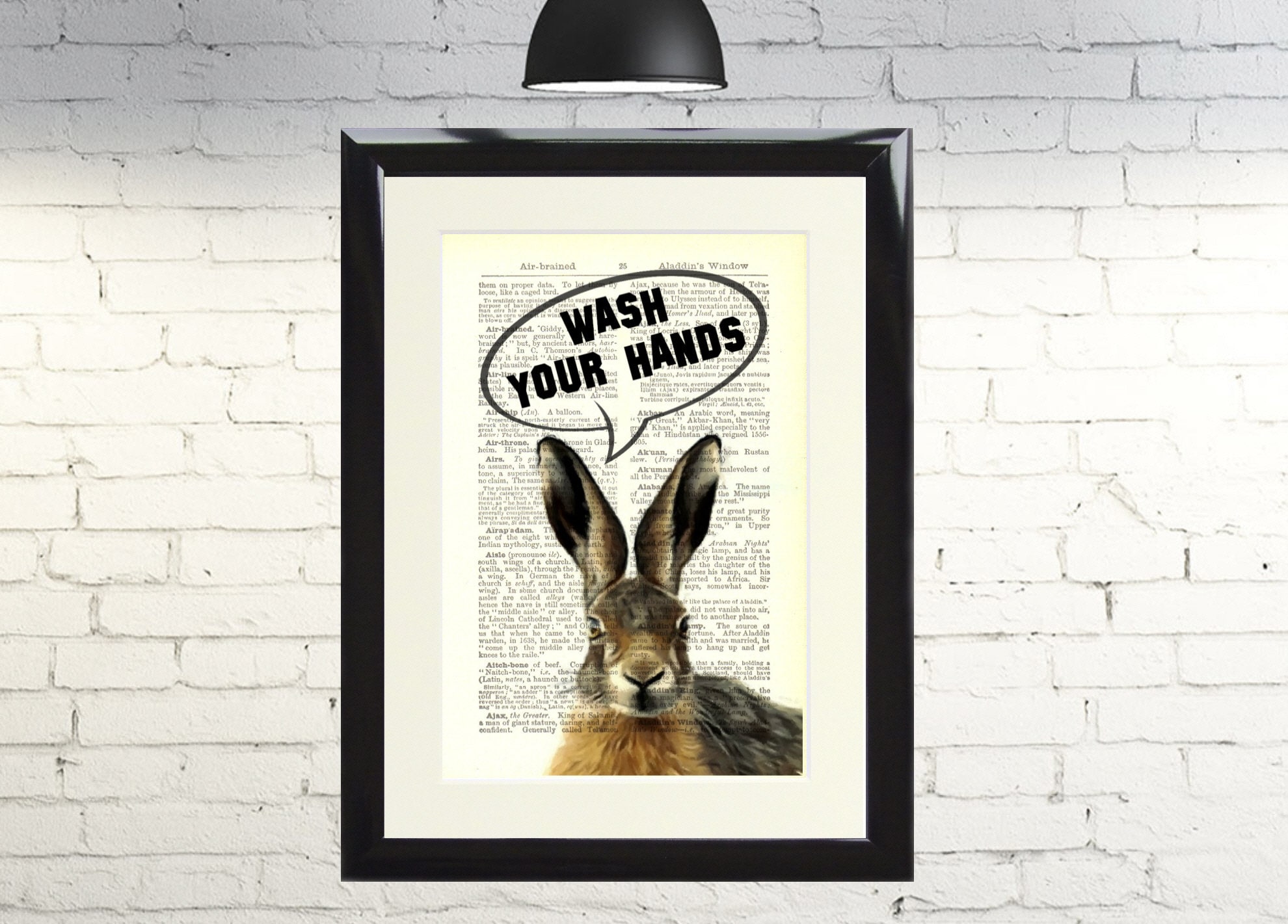 ART PRINT ORIGINAL ANTIQUE BOOK PAGE Dictionary Vintage HARE BALLOON Rabbit Old