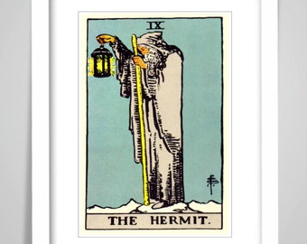 Framed Art Print Tarot Card The Hermit. Solitude Withdrawn Meditate Peace poster . A Wall Sign. Occult Pagan Unique Artwork.