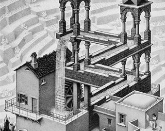 Waterfall by M.C. Escher Poster Print. Water in a Mill Farm