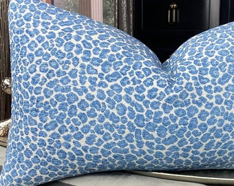 Shades of Blue Chenille Animal Print Throw Pillow Cover, Cheetah Pillows, Lumbar Pillow, Home Decor, Home Living