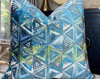 Geometric Teal Blue Diamond Throw Pillow Cover, Chenille Decorative Pillow, Housewares Decor, Home Living, Pillow Decor