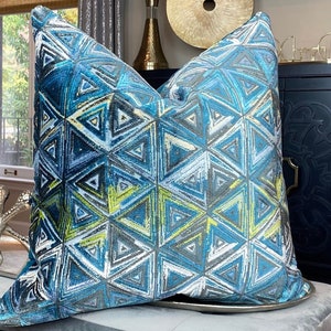 Geometric Teal Blue Diamond Throw Pillow Cover, Chenille Decorative Pillow, Housewares Decor, Home Living, Pillow Decor