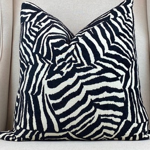 Black Zebra Chenille Throw Pillow Cover, Decorative Black Pillow, Housewares Decor, Home Decor,