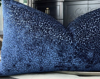 Indigo Cheetah Chenille Faux Animal Print Pillow Cover, Chenille Decorative Throw Pillow Cover, Housewares Decor, Home Living