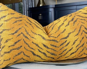 Saffron Tiger Print Throw Pillow Cover, Animal Print Pillow, Home Decor, Housewares Decor, Home Living