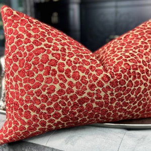 Shades of Red Chenille Animal Print Throw Pillow Cover, Cheetah Pillows, Lumbar Pillow, Home Decor, Home Living, Accent Pillows