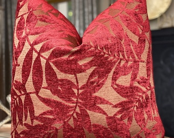Cabernet Chenille Floral Pillow Cover, Red Decorative Throw Pillow Cover, Housewares Decor, Home Living