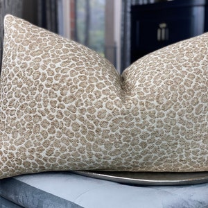 Shades of Beige Chenille Animal Print Throw Pillow Cover, Cheetah Pillows, Lumbar Pillow, Home Decor, Home Living image 1