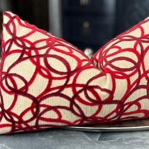 Red Cut Velvet Pillow Cover, Housewares Decor, Home Decor, Red Lumbar Pillow