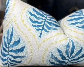 Botanical Blue Floral Throw Pillow Cover, Cotton Blend