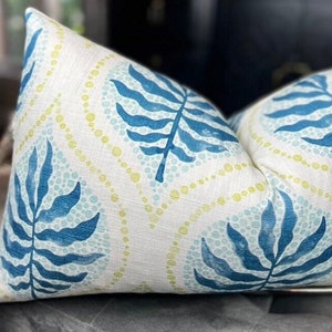 Botanical Blue Throw Pillow Cover, Blue Lumbar Pillow, Home Decor, Home Living, Decorative Pillows
