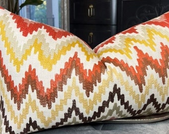 Multi Color Embroidered Zigzag Pillow Cover, Lumbar Pillow, Home Decor, Home Living