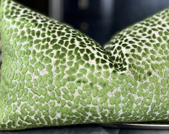 Jelly Palm Green Cut Velvet Pillow Cover, Green Lumbar Pillows, Home Decor, Housewares Decor, Home Living