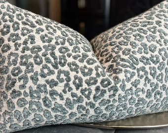 Jasper Teal-Green Chenille Animal Print Throw Pillow Cover, Decorative Chenille Pillow, Housewares Decor, Home Living, Pillow Decor, Couch