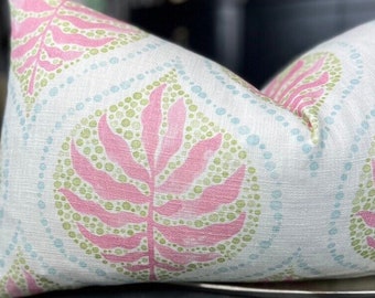 Botanical Pink and Green Floral Throw Pillow Cover, Pink Lumbar Pillow, Home Decor, Home Living