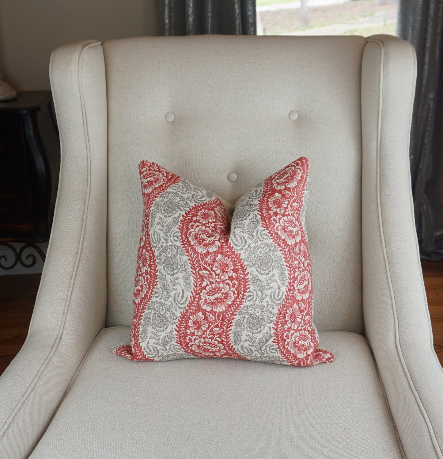 Red Gray Beige Throw Pillow Decorative Red Pillow Cover Etsy