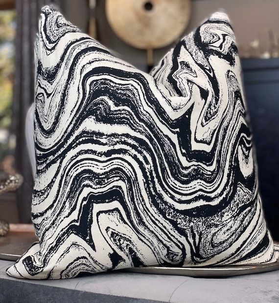 Marble Swirl Black Beige Pillow Cover Decorative Abstract Pillow Housewares Decor Home Living Etsy