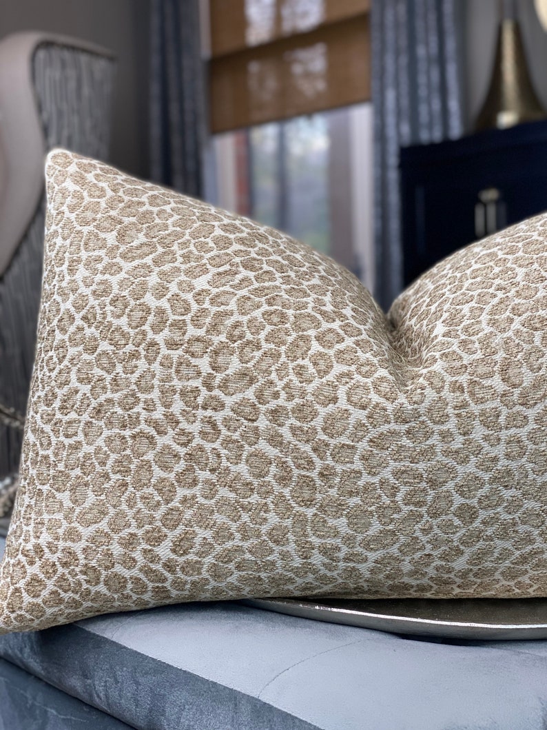 Shades of Beige Chenille Animal Print Throw Pillow Cover, Cheetah Pillows, Lumbar Pillow, Home Decor, Home Living image 6
