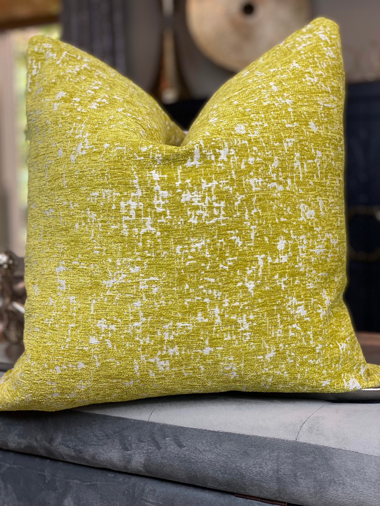 Citrus Green Chenille Throw Pillow Cover Chenille Pillow Etsy
