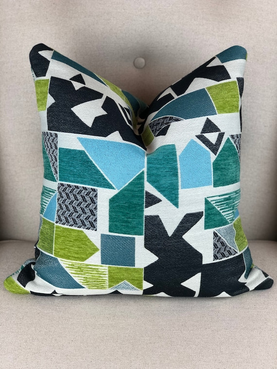 Multicolor Pillow Cover Green Blue Chartreuse stripe pillow cover Chenille
