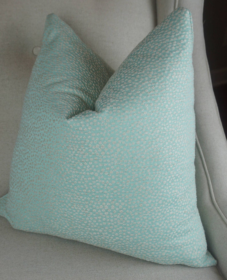 Chenille Baby Blue Pillow Cover Cream Dots, Decorative Blue Throw Pillow, Housewares Decor, Nursery Pillow Covers, Home Living image 1