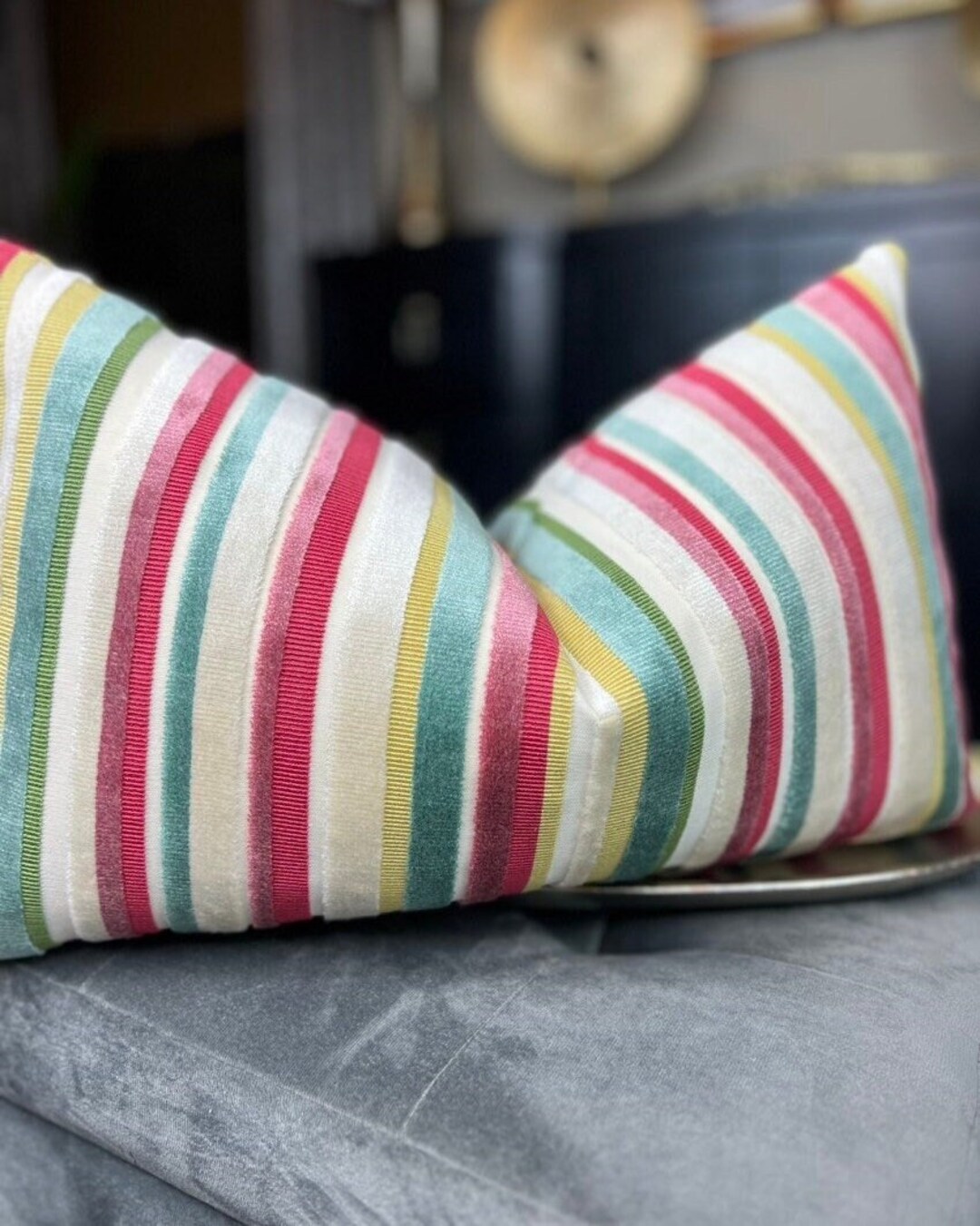 Candy Stripe Multi Color Chenille Throw Pillow Cover Etsy