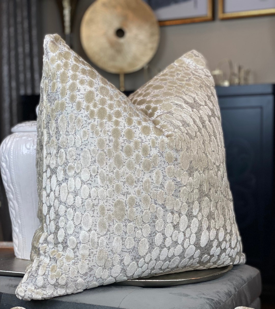 Ivory Velvet Oval Throw Pillow Cover, Velvet Pillows, Home Decor, Home