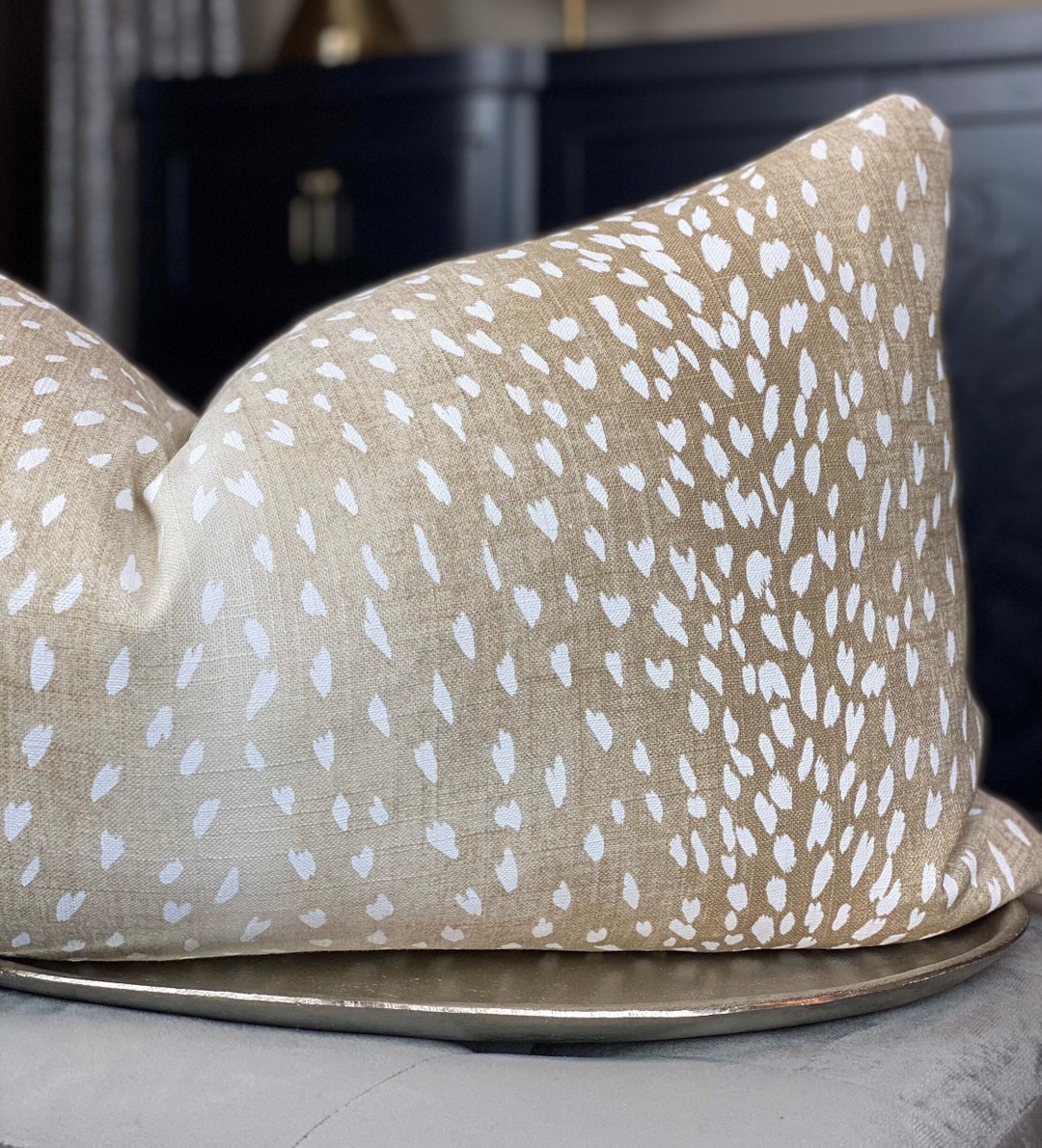 Ombre of Beige Fawn Antelope Linen Pillow Cover, Beige Throw Pillows