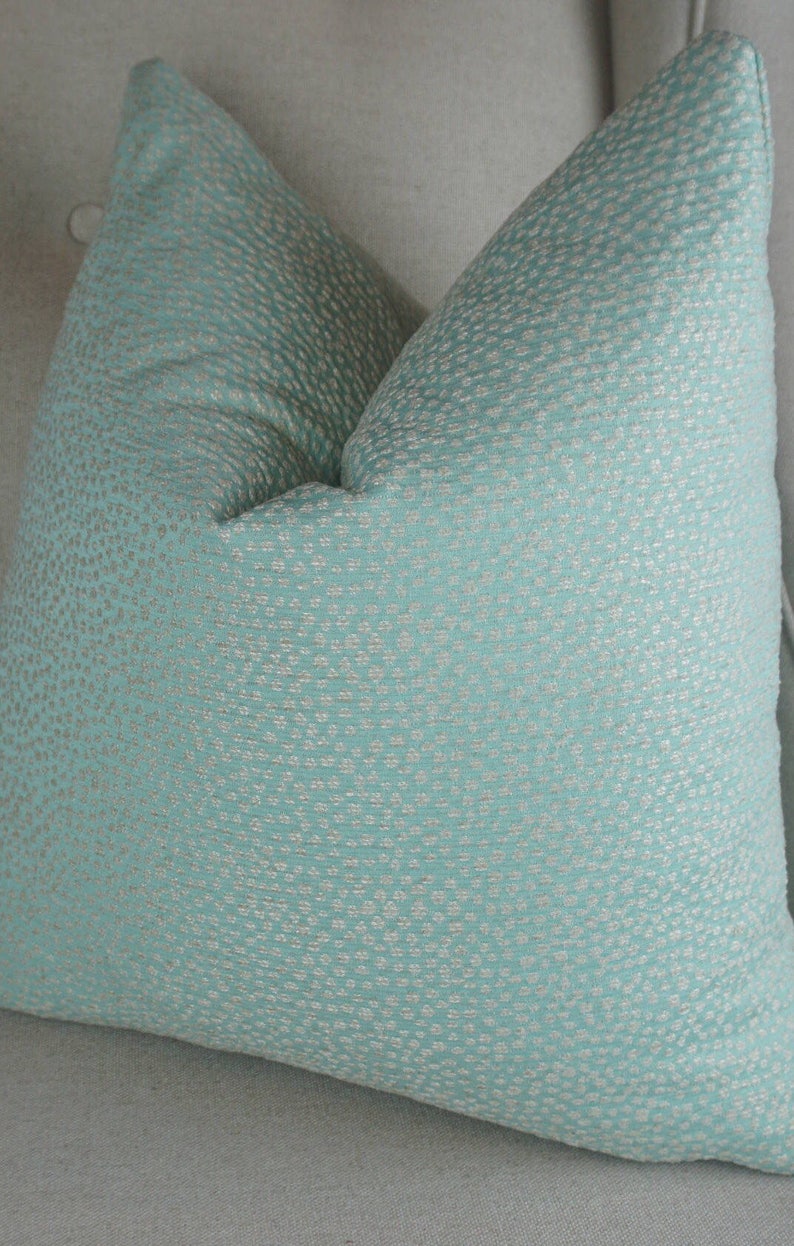 Chenille Baby Blue Pillow Cover Cream Dots, Decorative Blue Throw Pillow, Housewares Decor, Nursery Pillow Covers, Home Living image 2