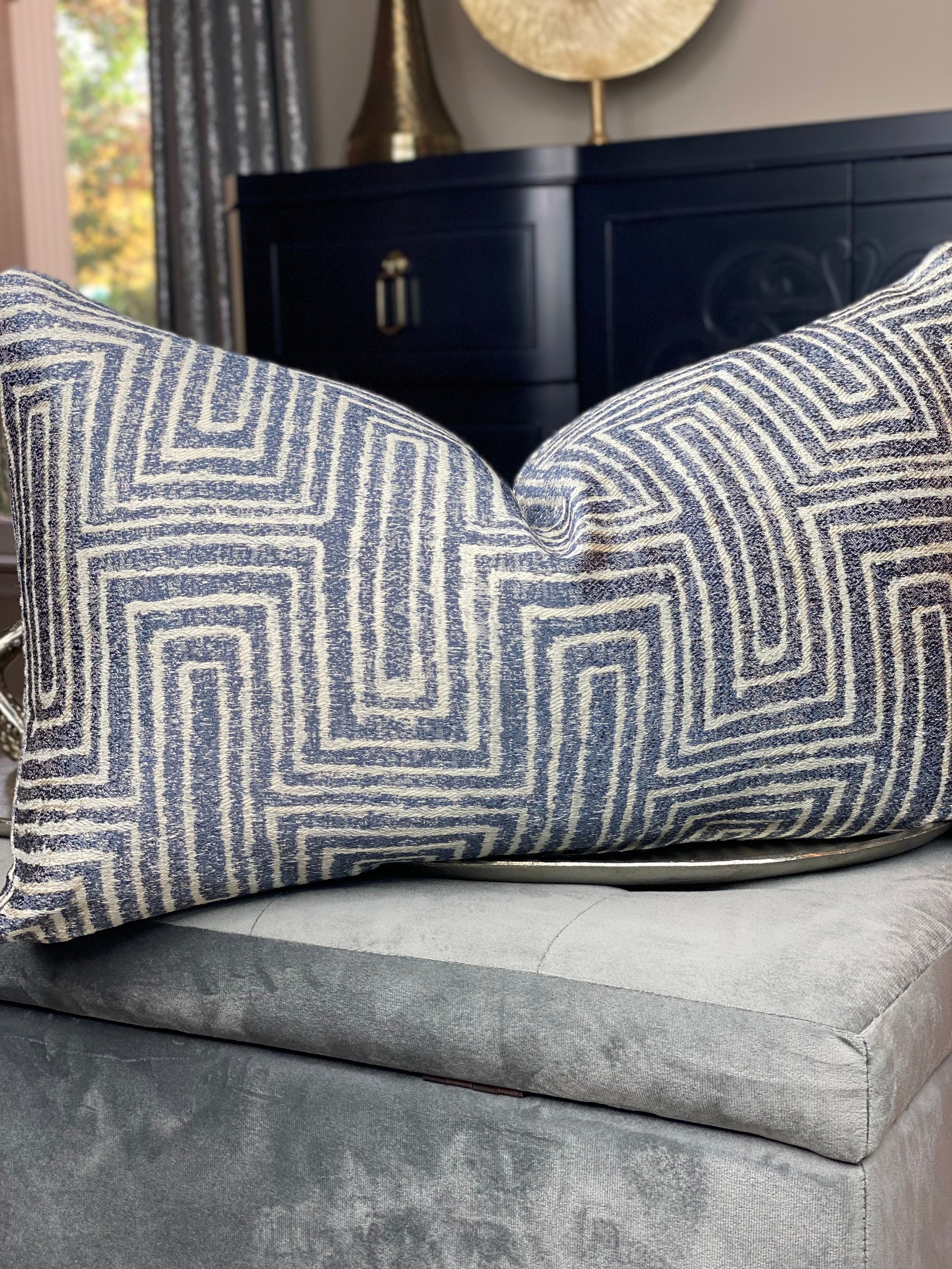 Blue Geometric Throw Pillow Cover Decorative Home Decor Home Living Etsy