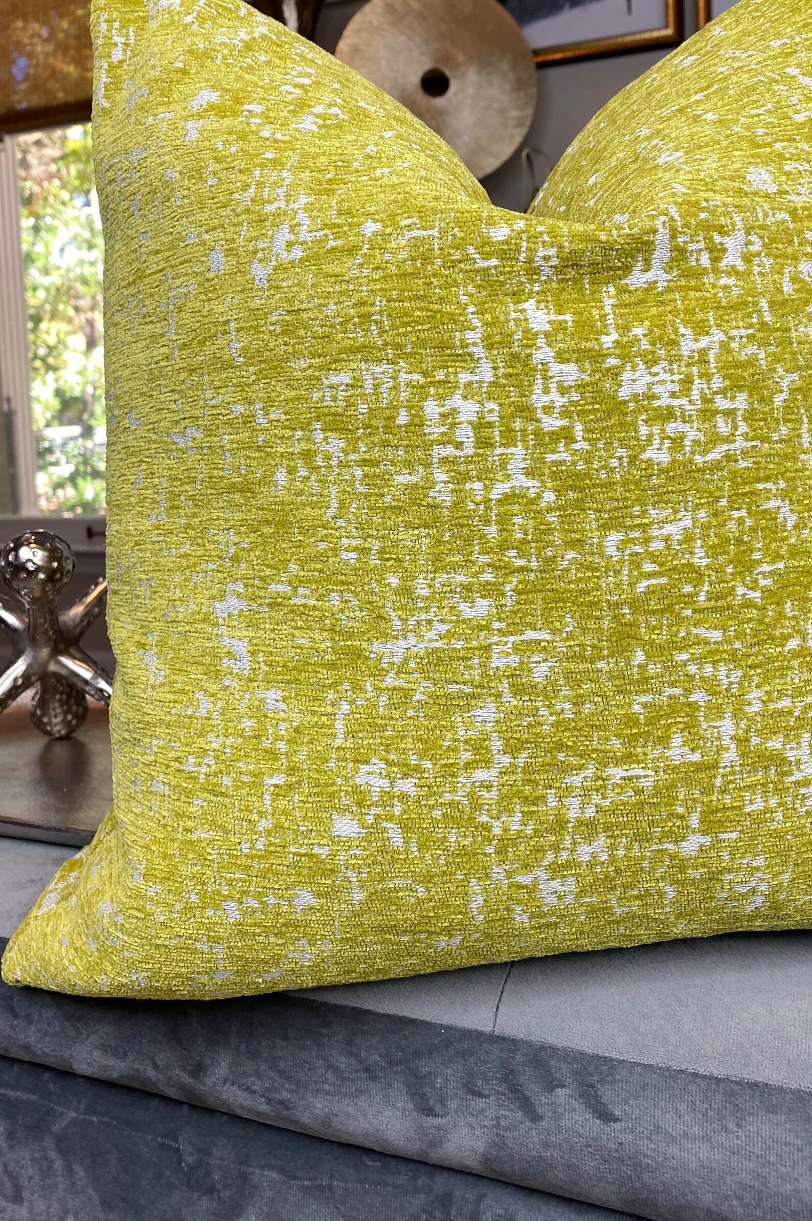 Citrus Green Chenille Throw Pillow Cover Chenille Pillow Etsy