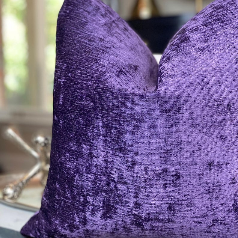 Deep Purple Chenille Throw Pillow Cover, Chenille Pillows, Housewares Decor, Home Living, Home Decor image 6