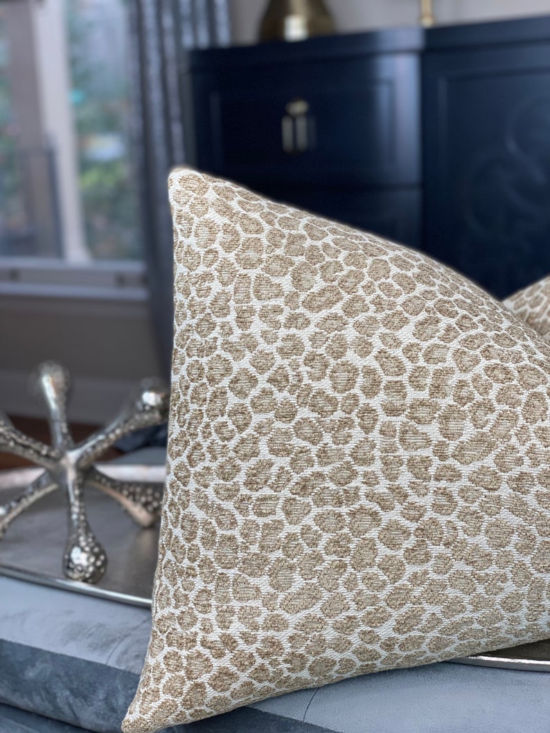 Shades of Beige Chenille Animal Print Throw Pillow Cover, Cheetah Pillows, Lumbar Pillow, Home Decor, Home Living image 9
