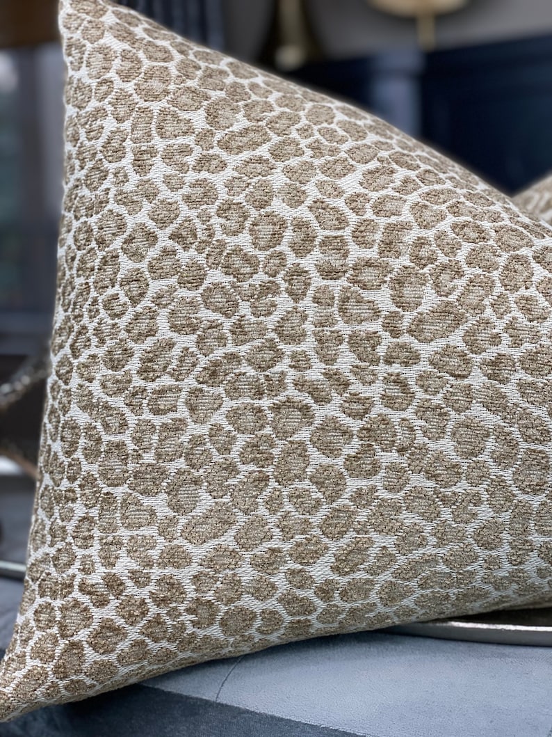 Shades of Beige Chenille Animal Print Throw Pillow Cover, Cheetah Pillows, Lumbar Pillow, Home Decor, Home Living image 4