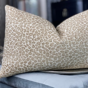 Shades of Beige Chenille Animal Print Throw Pillow Cover, Cheetah Pillows, Lumbar Pillow, Home Decor, Home Living image 3