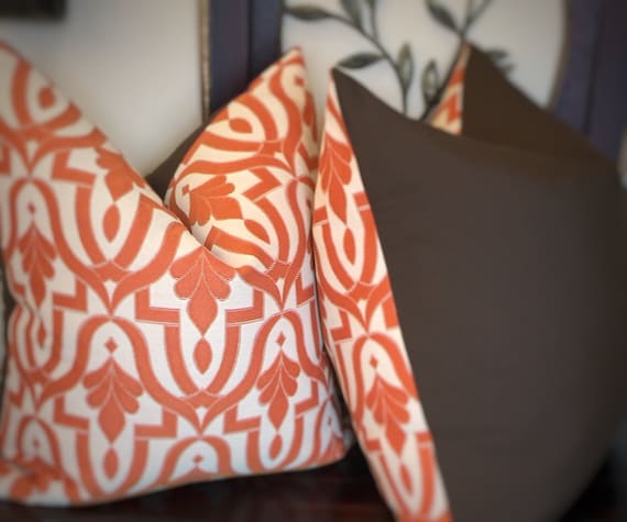 Geometric Orange Pillow Cover: Beige & Brown Patio Decor