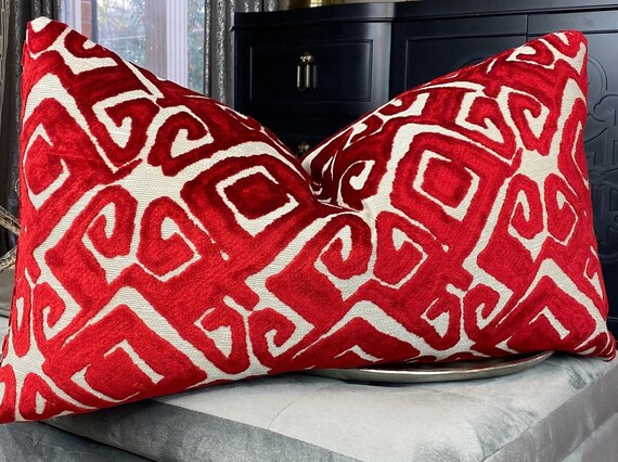 Red fuzzy throw pillows hot sale