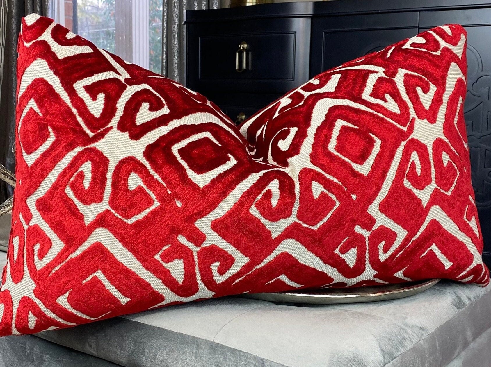 Red and cream throw pillows sales