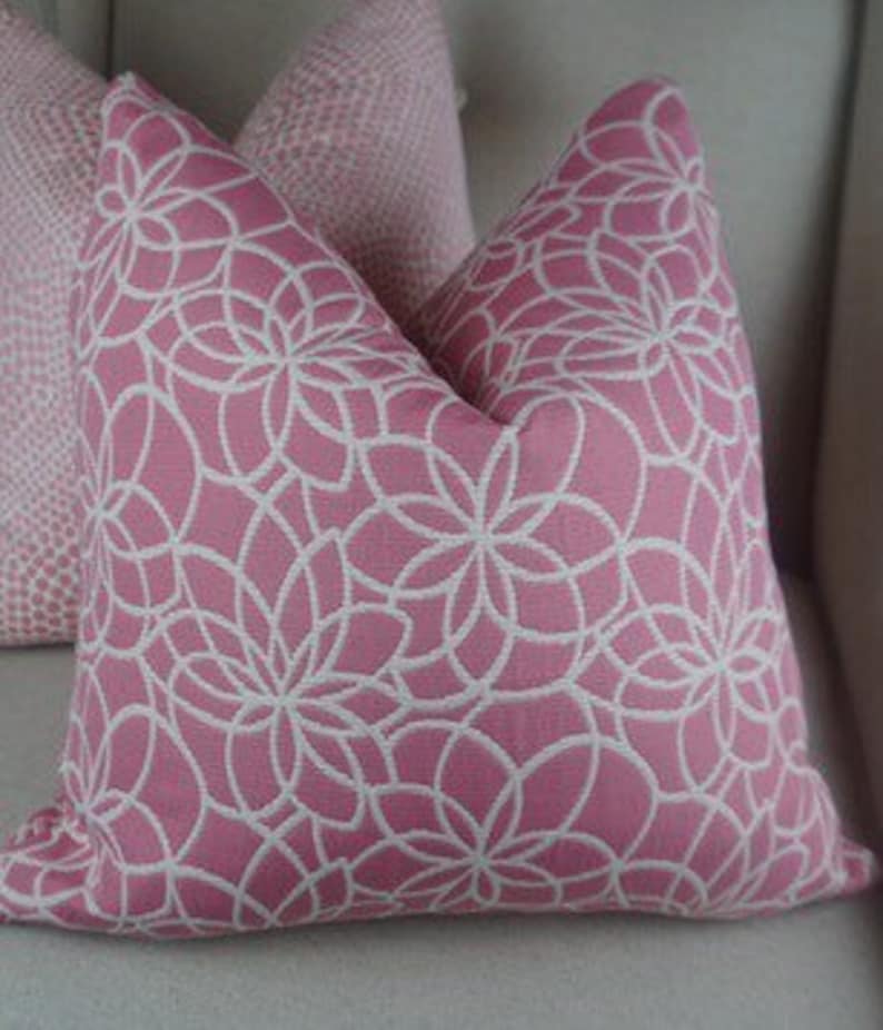 Decorative Floral Pink White Pillow Cover, Pink White Cushion, Pink Throw Pillow, Housewares Decor, Pillow Decor, Home Living image 6