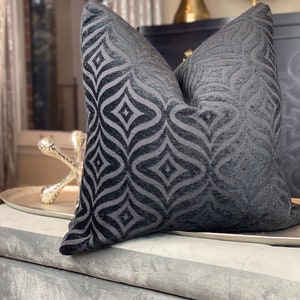 Chenille Ebony Pillow Cover, Decorative Geometric Throw Pillow, Housewares Decor, Home Decor Cushion Cover image 3