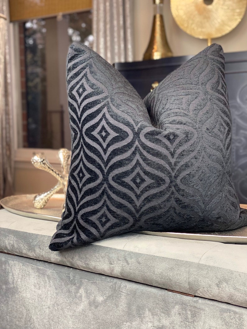 Chenille Ebony Pillow Cover, Decorative Geometric Throw Pillow, Housewares Decor, Home Decor Cushion Cover image 3