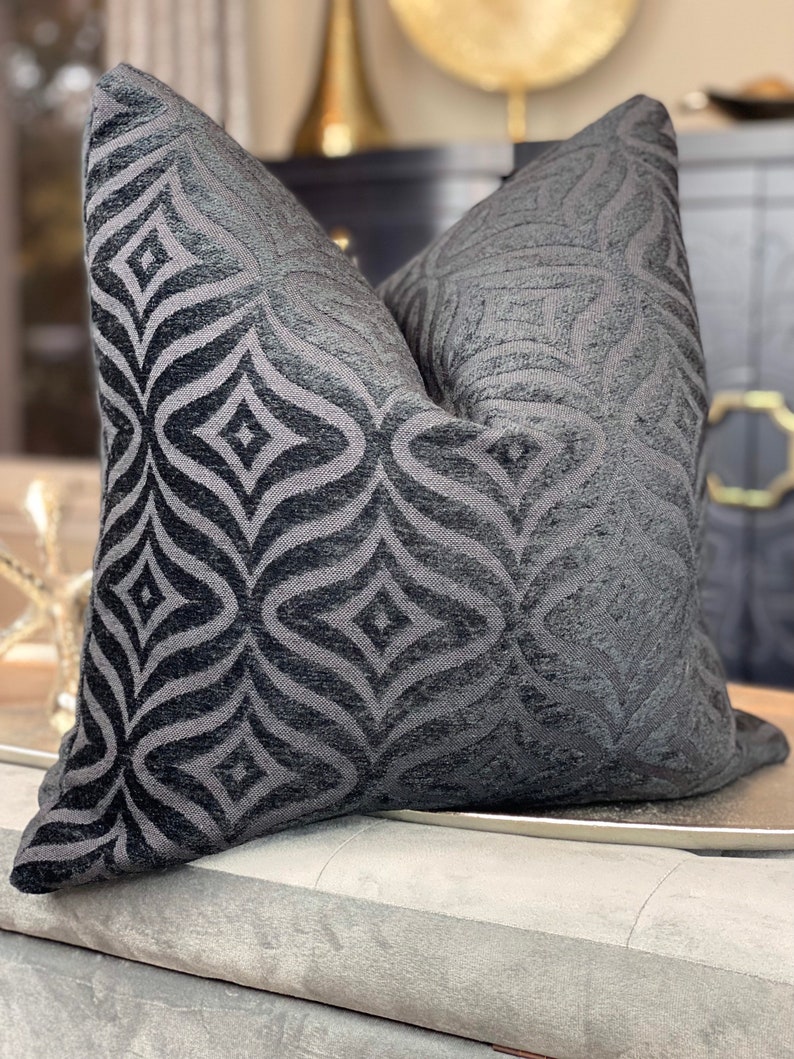 Chenille Ebony Pillow Cover, Decorative Geometric Throw Pillow, Housewares Decor, Home Decor Cushion Cover image 6