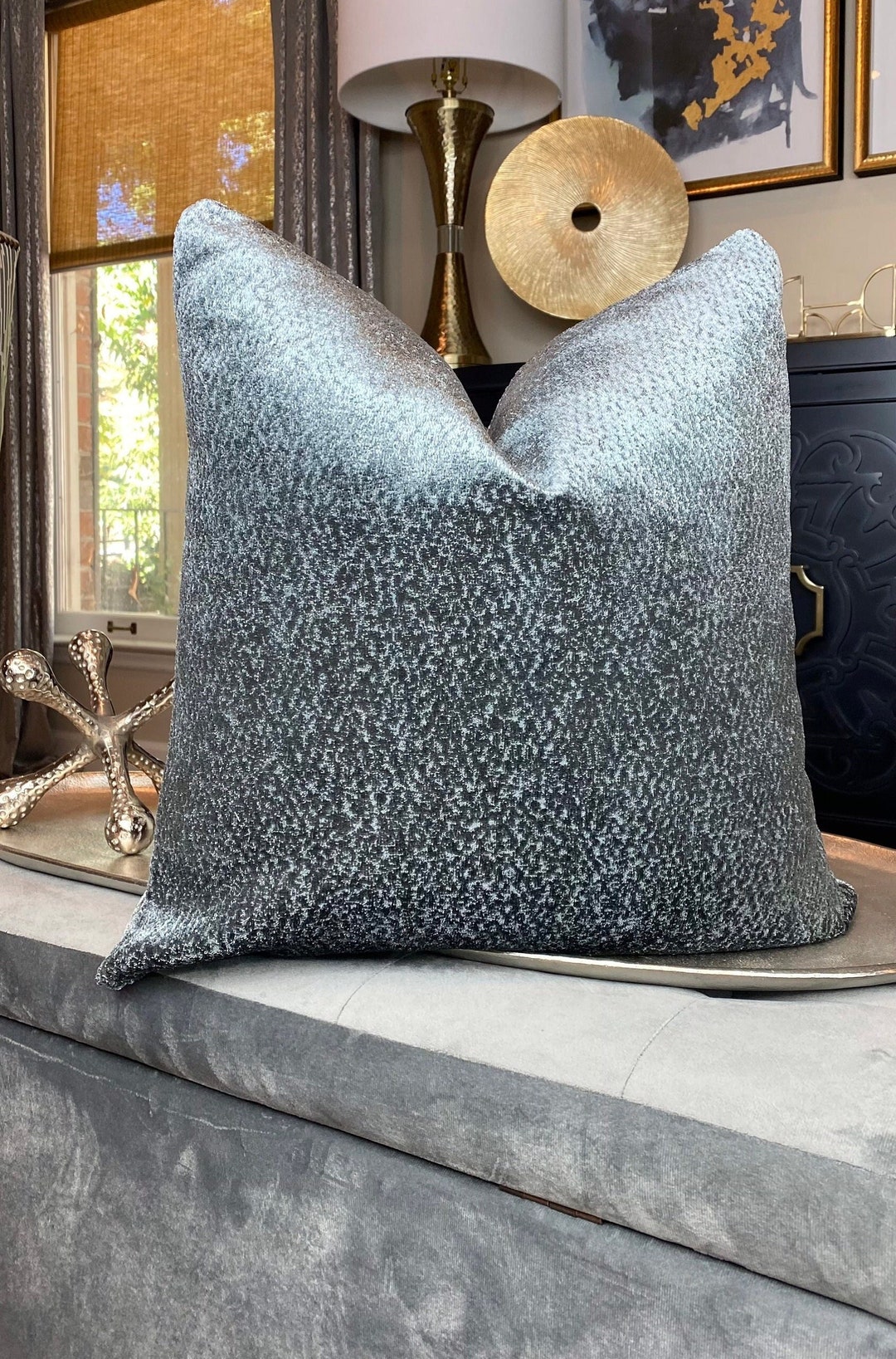 Grayish Blue Velvet Throw Pillow Cover, Housewares Decor, Home Living