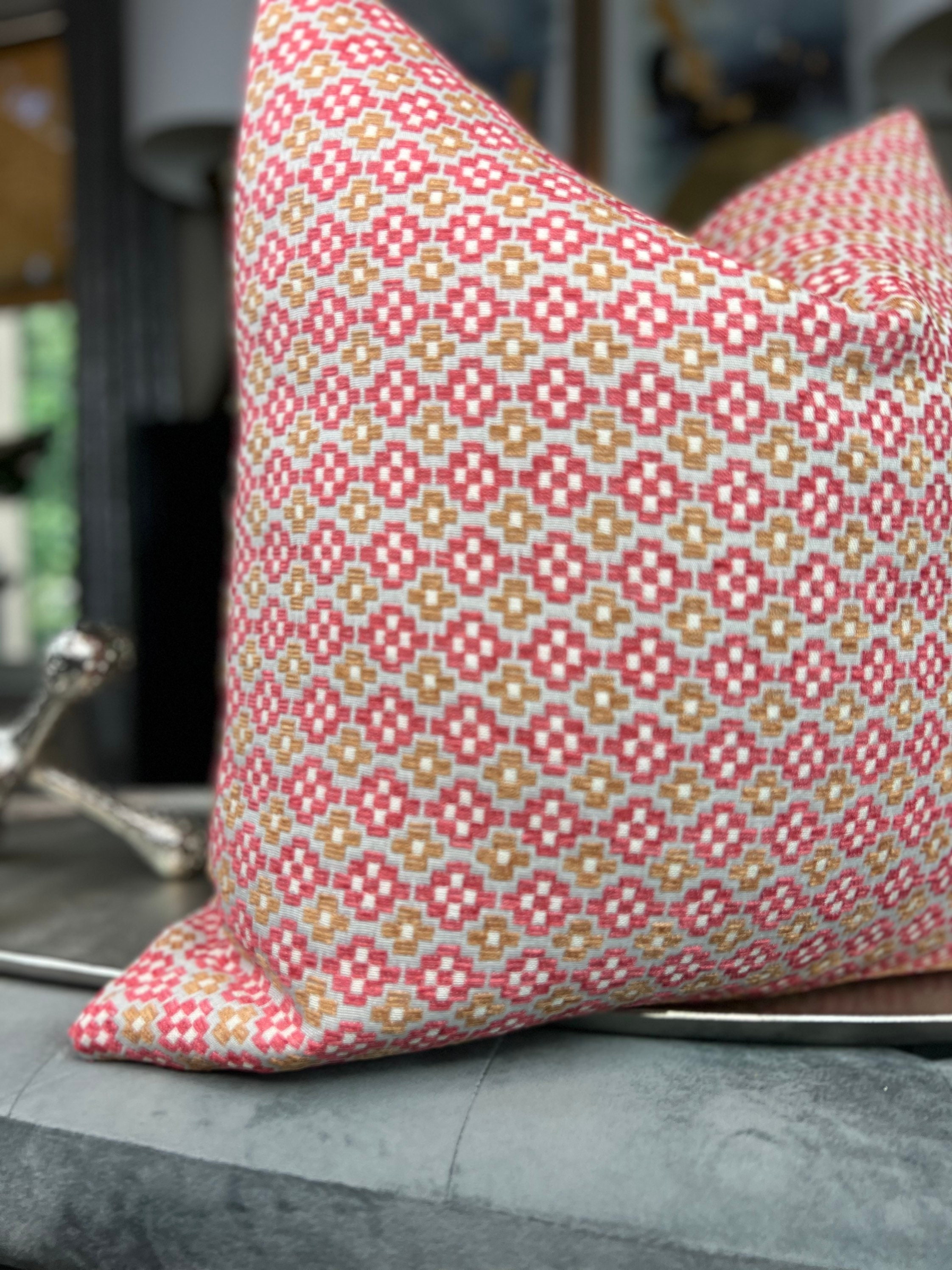 Geometric Pink Gold Chenille Decorative Pillow Cover Gold Etsy