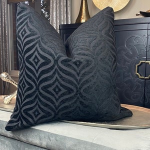 Chenille Ebony Pillow Cover, Decorative Geometric Throw Pillow