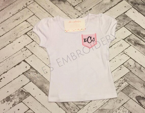 Girls monogrammed pocket tee/ Kids pocket tee/ Girls pocket | Etsy